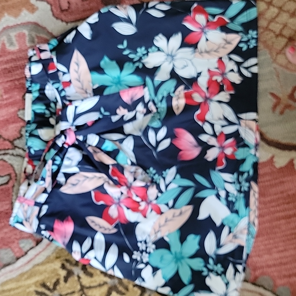 St. John's Bay Floral Navy Skort with Teal, Coral & White Accents